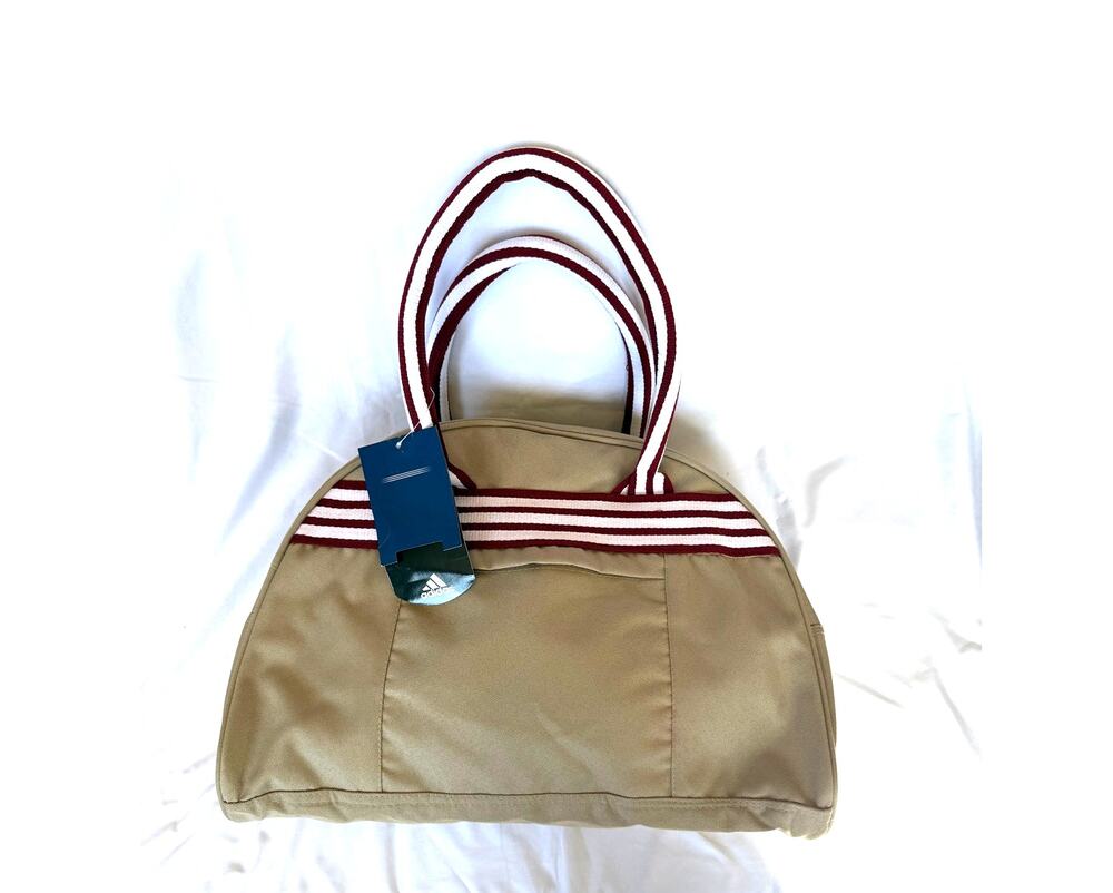 NWT Adidas Tan Canvas Retro Red White Stripe Bowling Purse Bag Satchel